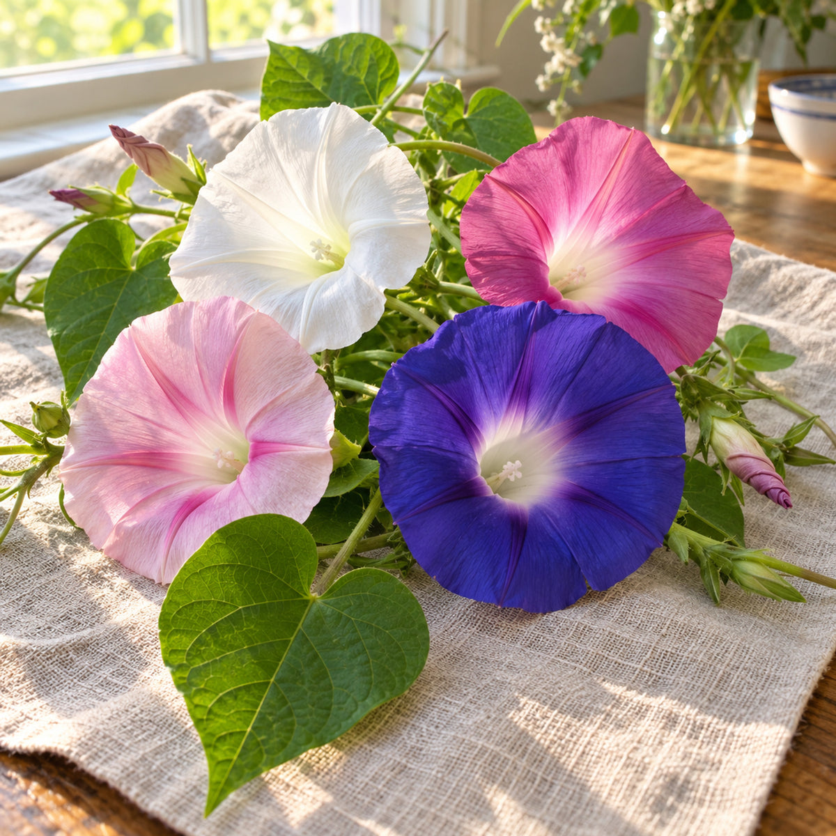 Sunrise Morning Glory Blend Seeds harvest up close