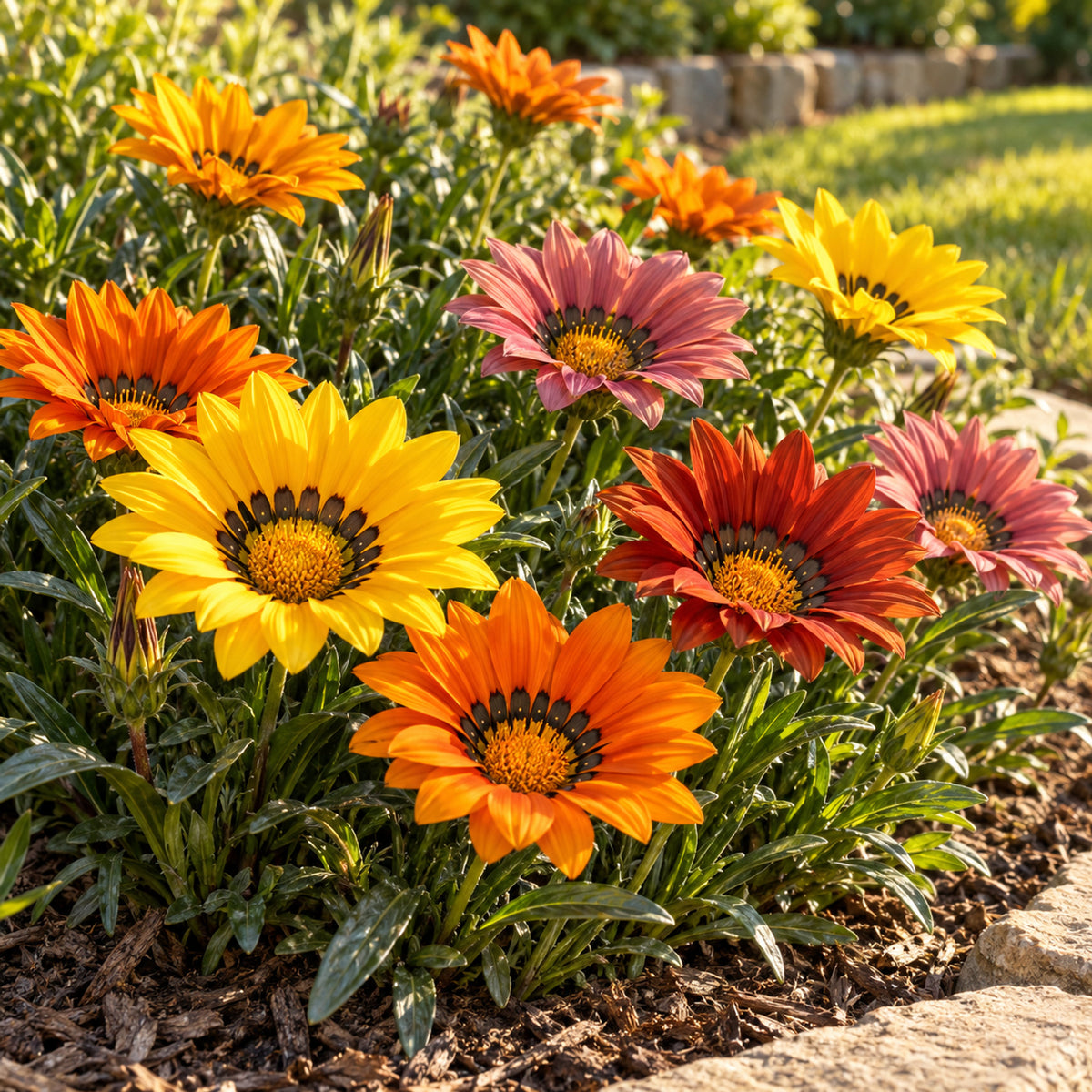 Sunshine Gazania Blend Seeds growing in a home garden
