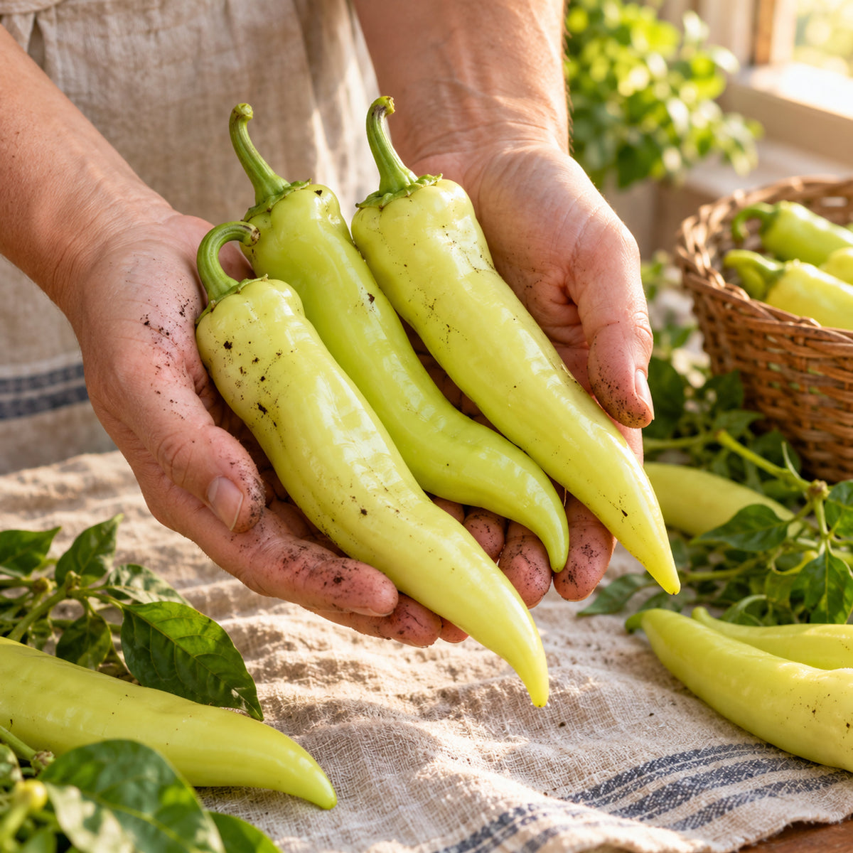 Sweet Banana Pepper Heirloom Seeds harvest up close
