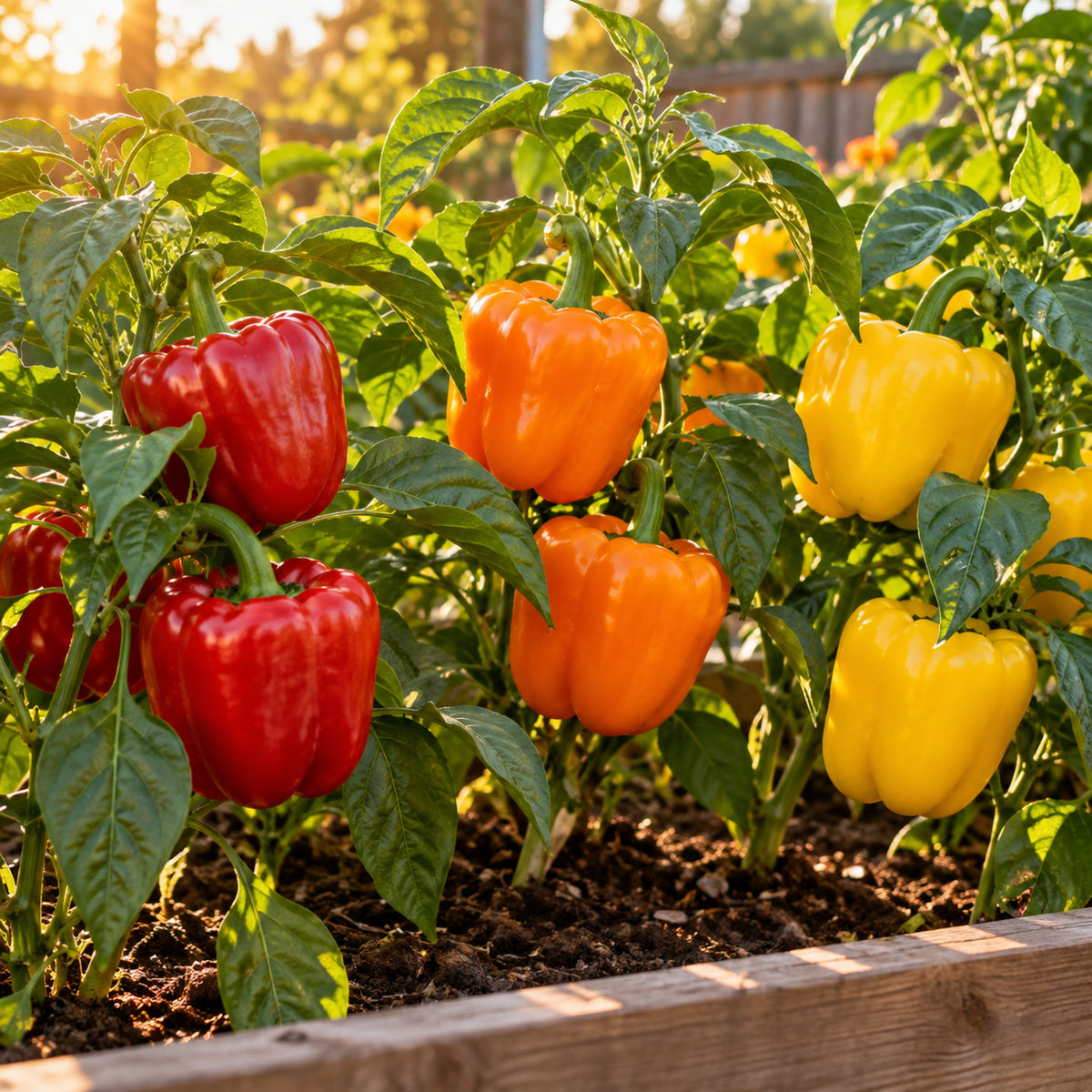 Sweet Bell Pepper Blend Seeds growing in a home garden