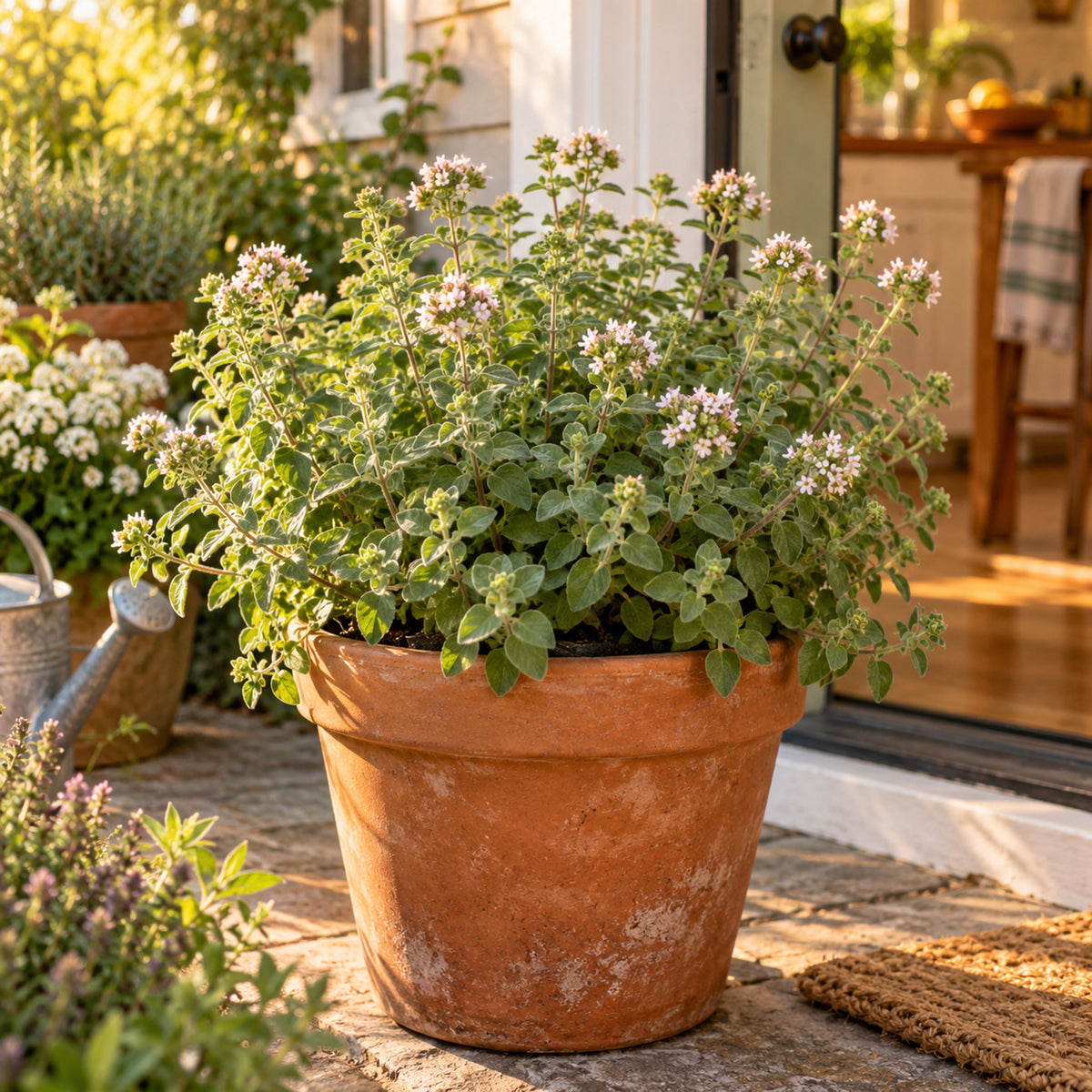 Sweet Marjoram Herb Seeds growing in a home garden