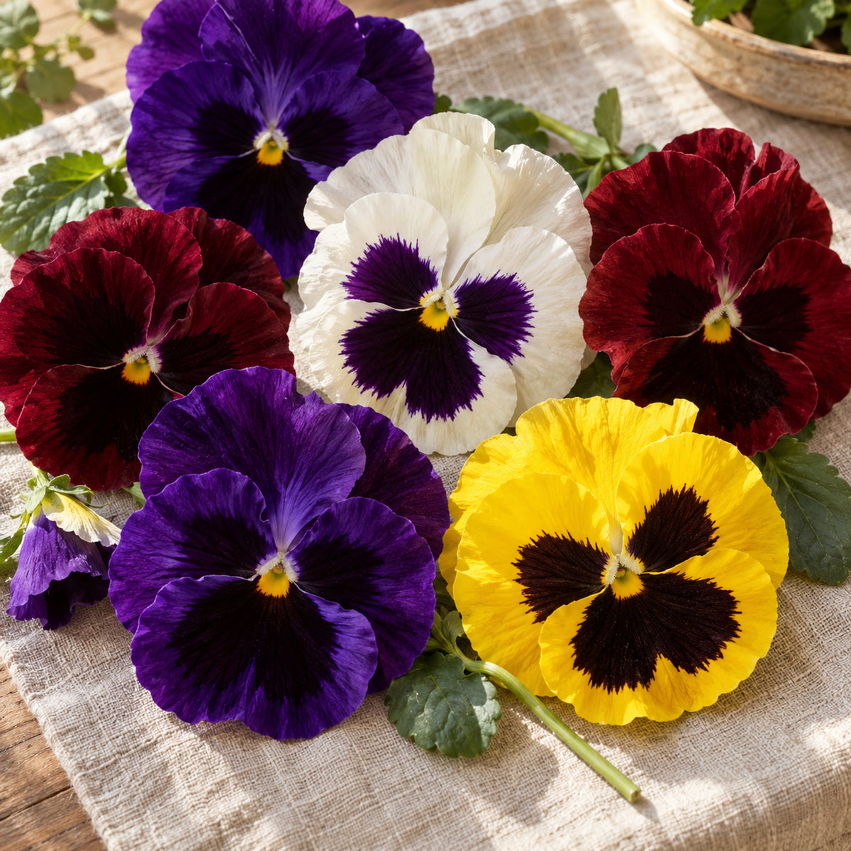 Swiss Giants Pansy Blend Seeds harvest up close