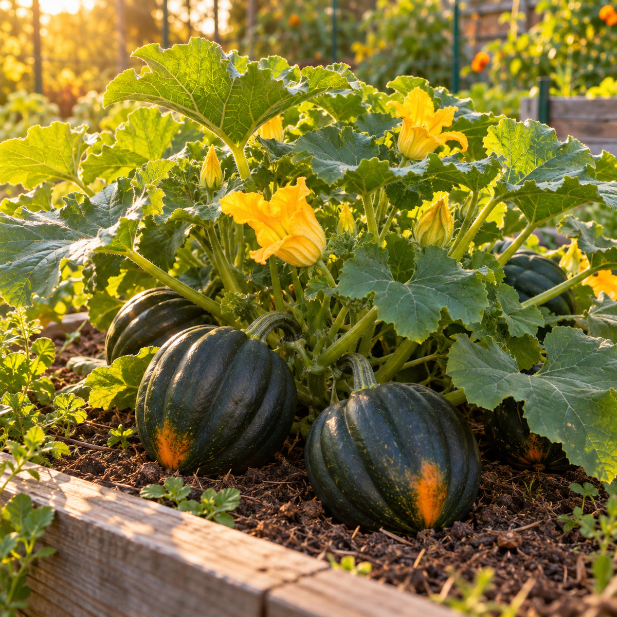 Table King Acorn Squash Seeds growing in a home garden