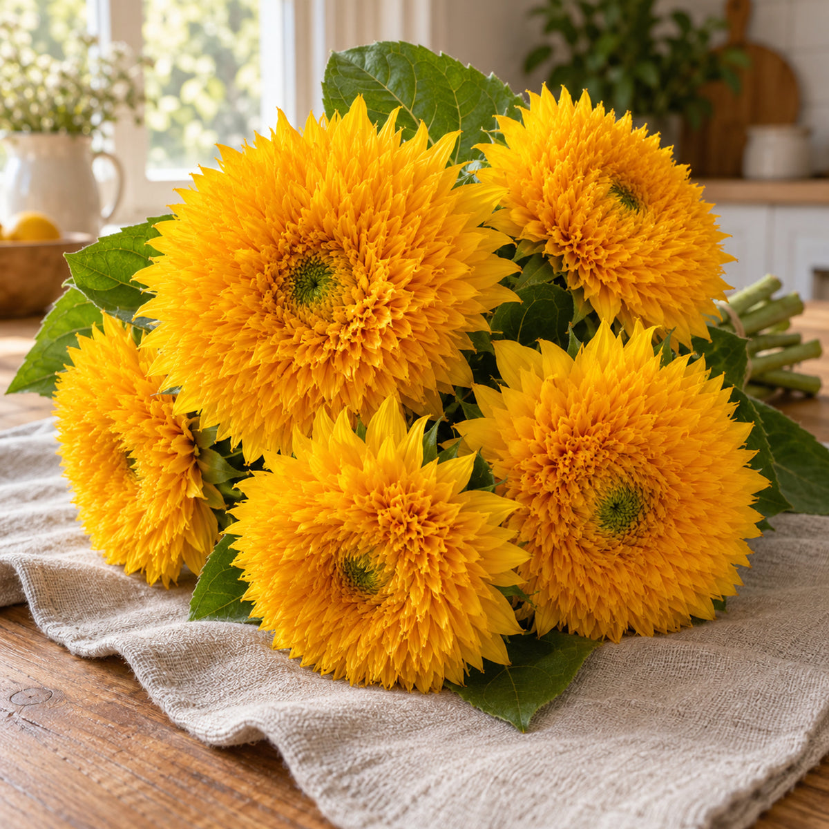 Teddy Bear Yellow Dwarf Sunflower Seeds harvest up close