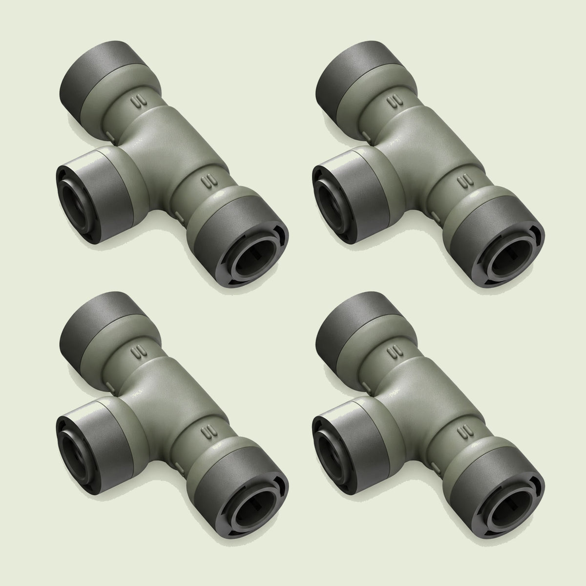 Tee Connector for Irrigation Lines on a soft green background
