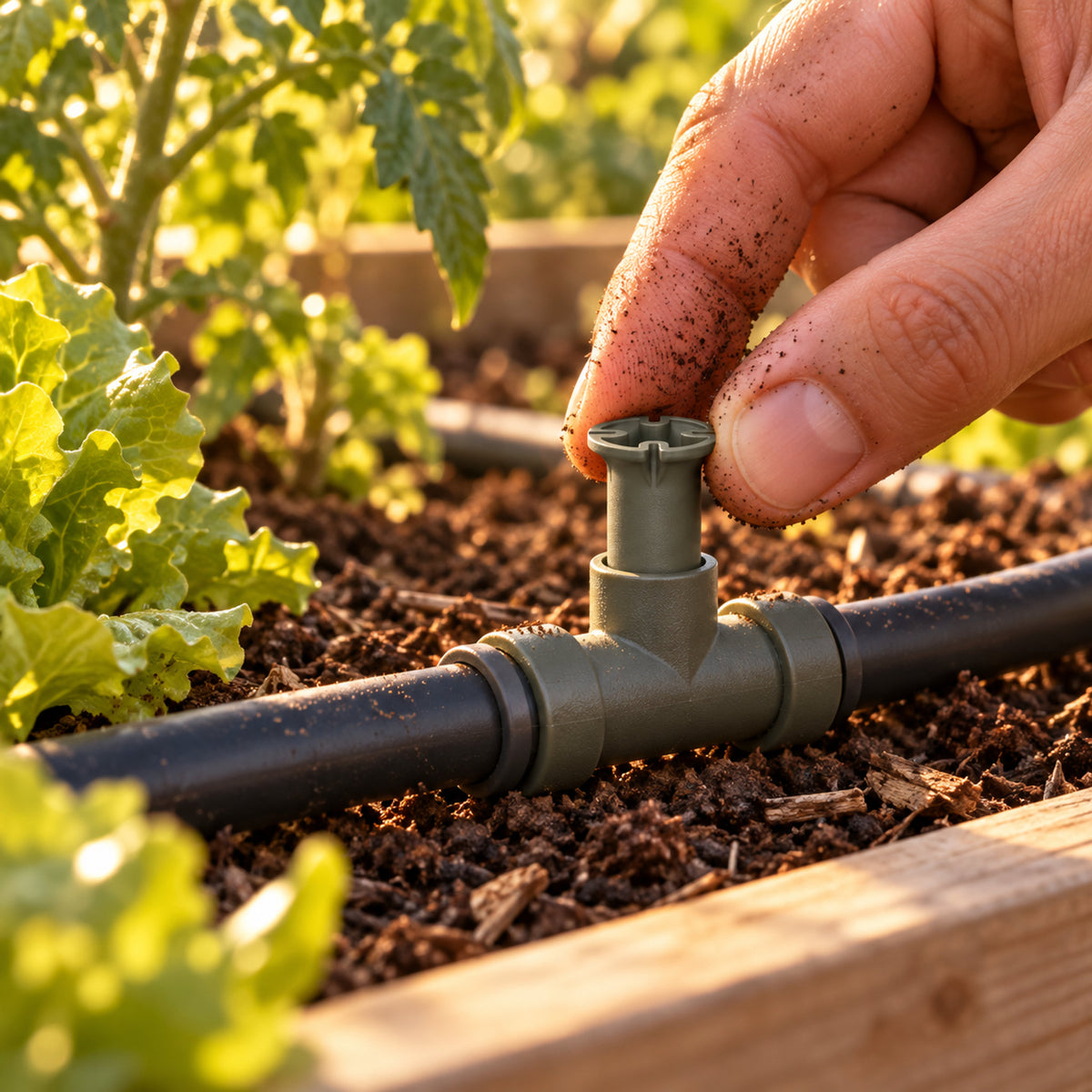 Tee Plugs for Irrigation Lines in use in a home garden