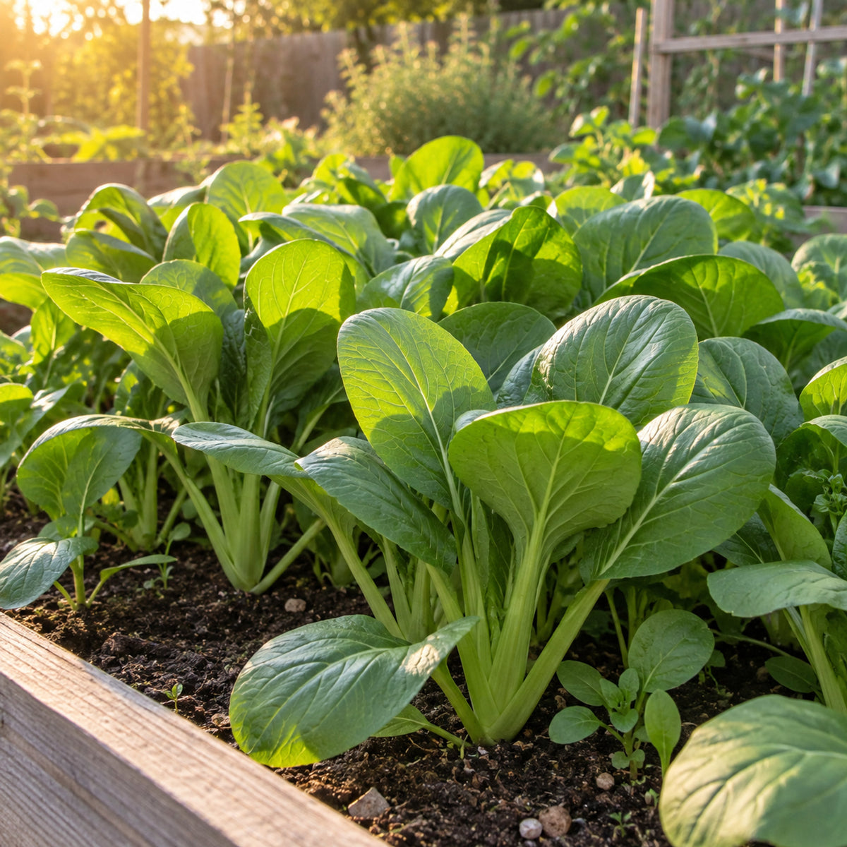 Tendergreen Komatsuna Seeds growing in a home garden