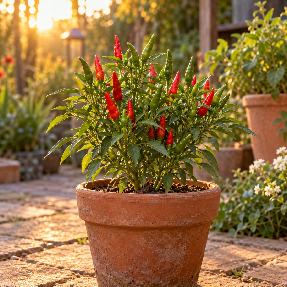 Thai Hot Patio Chile Pepper Seeds growing in a home garden