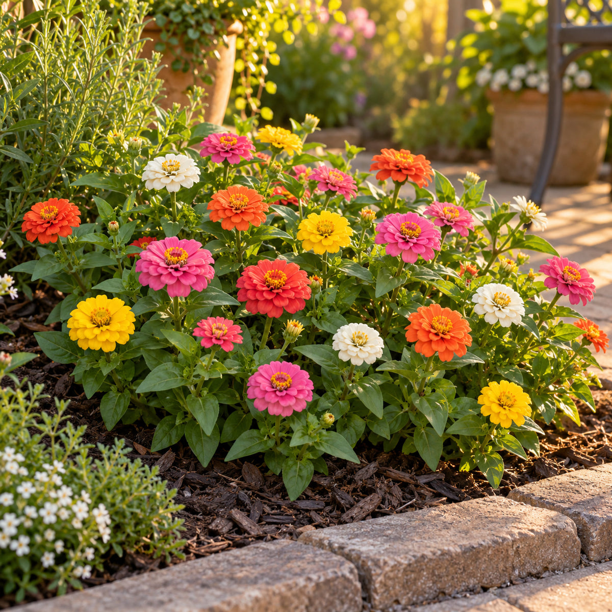 Thumbelina Zinnia Seeds growing in a home garden