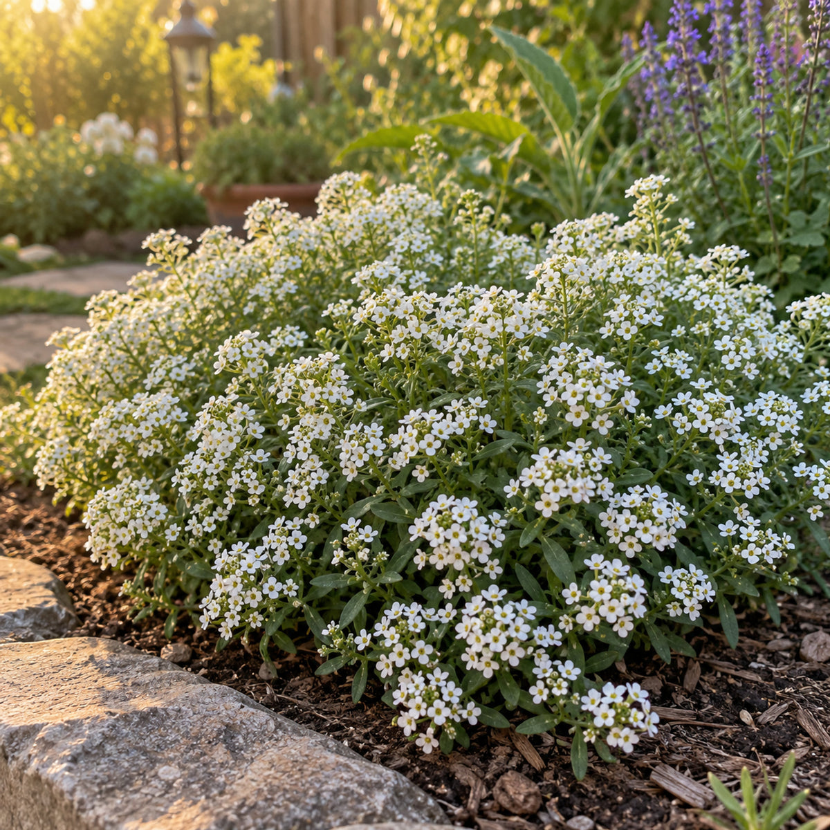 Tiny Tim Sweet Alyssum Flower Seeds growing in a home garden
