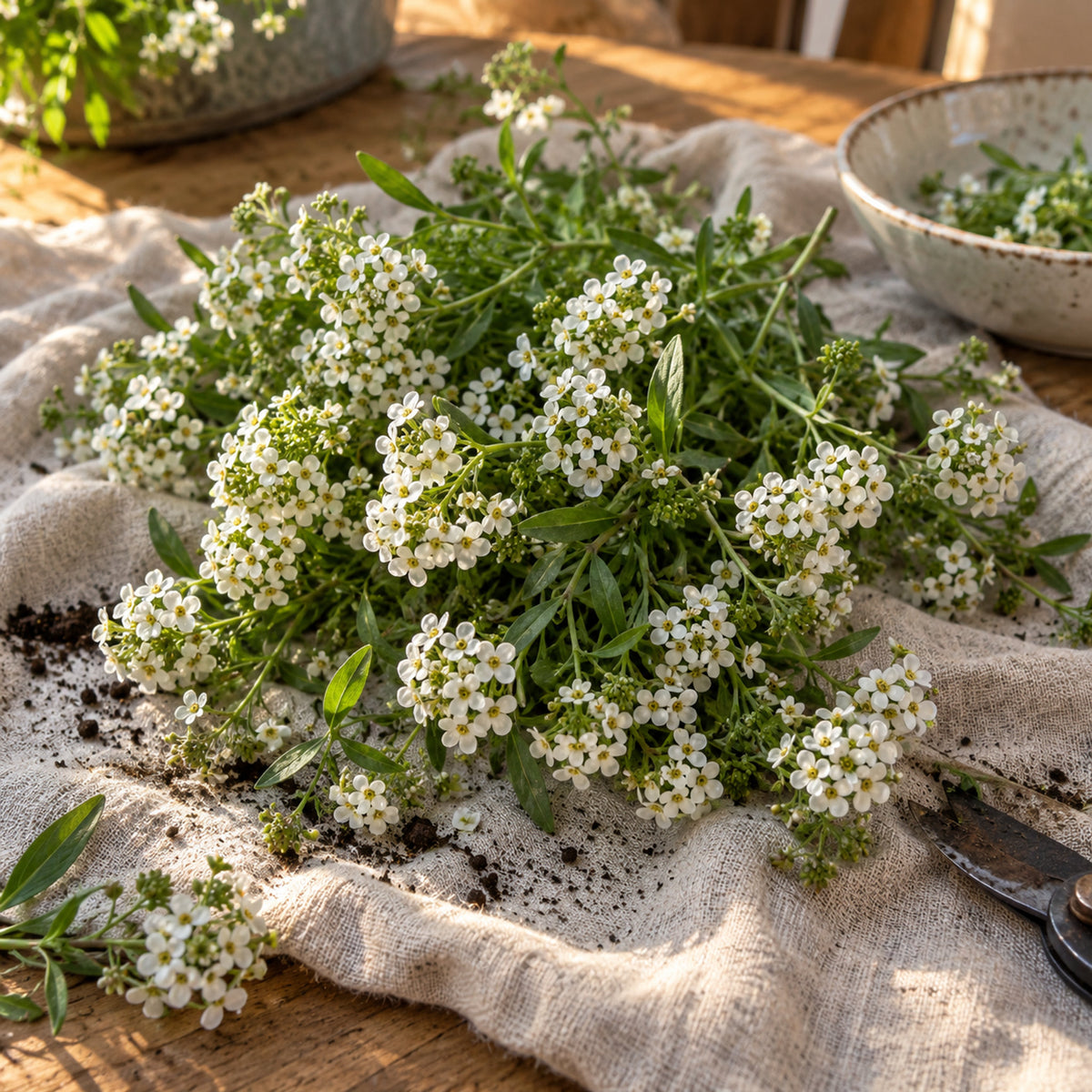 Tiny Tim Sweet Alyssum Flower Seeds harvest up close