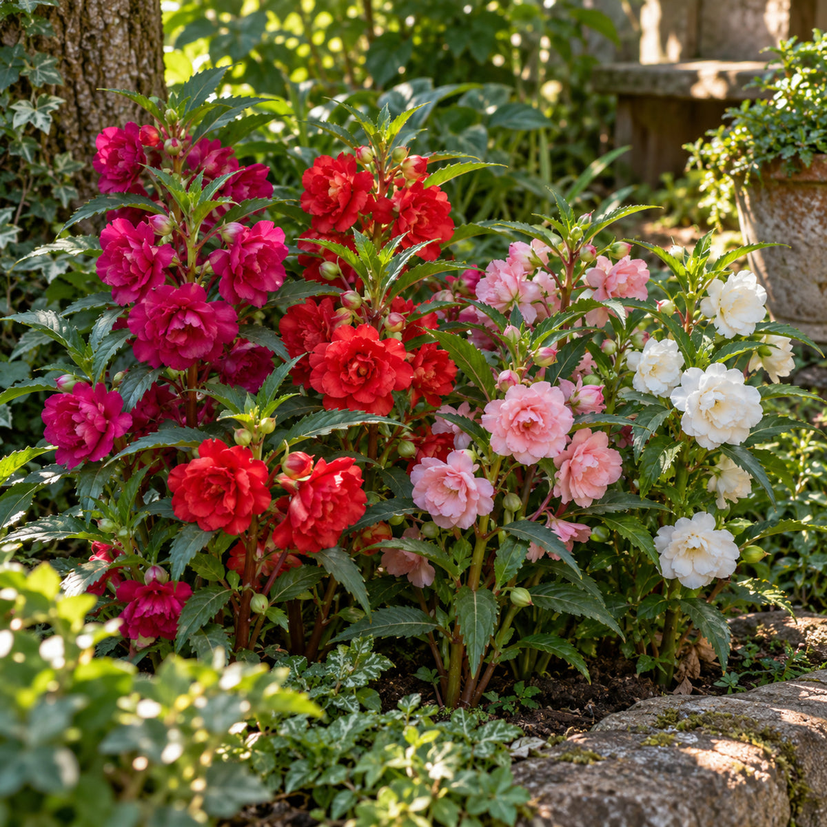Tom Thumb Balsam Seeds growing in a home garden