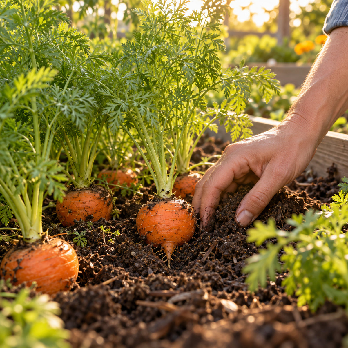 Tonda Di Parigi Round Carrot Seeds growing in a home garden