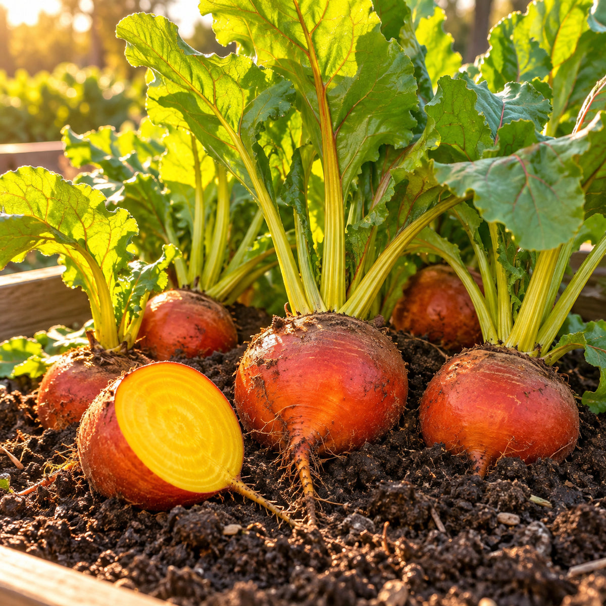 Touchstone Gold Sweet Beet Seeds growing in a home garden