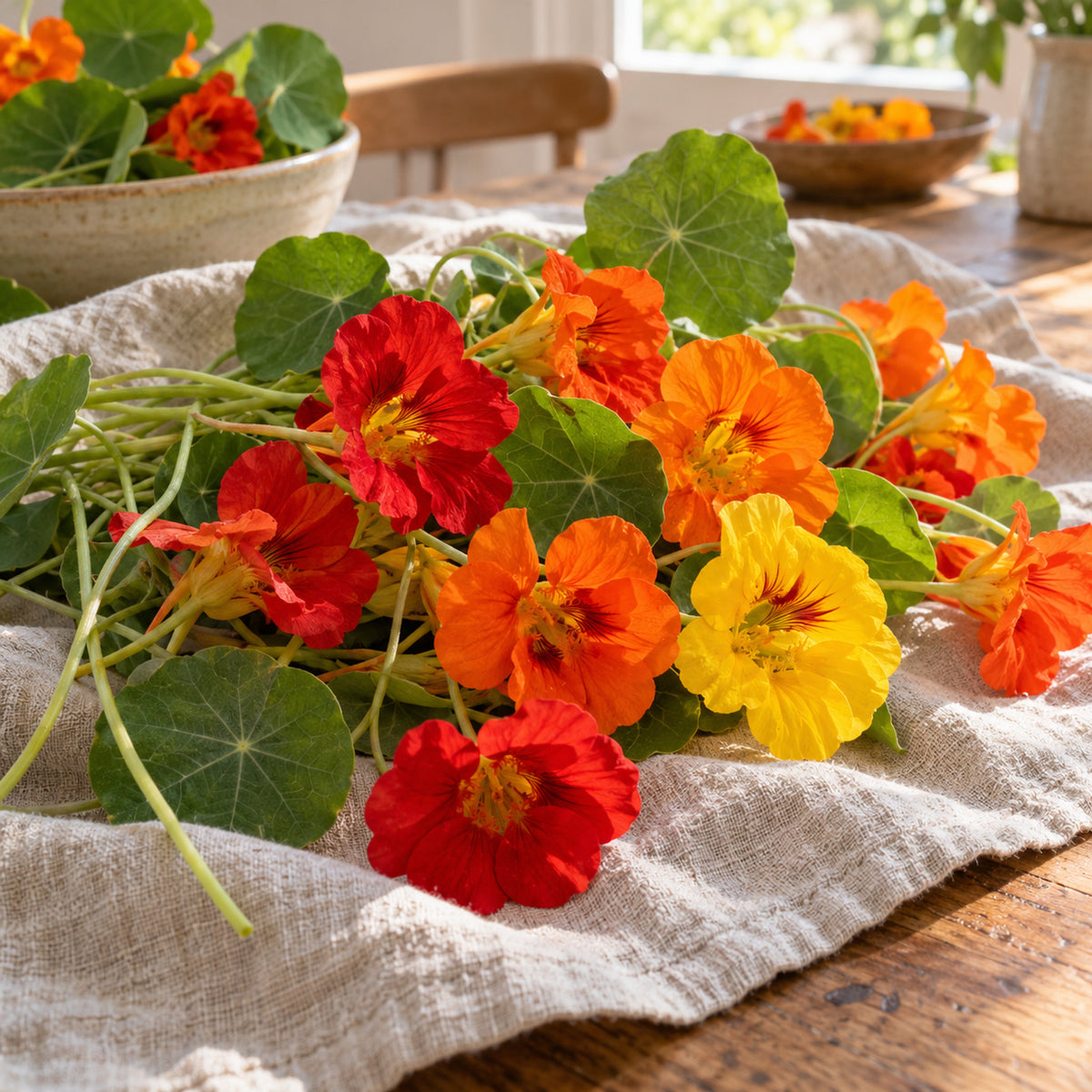 Trailing Nasturtium Blend Seeds harvest up close