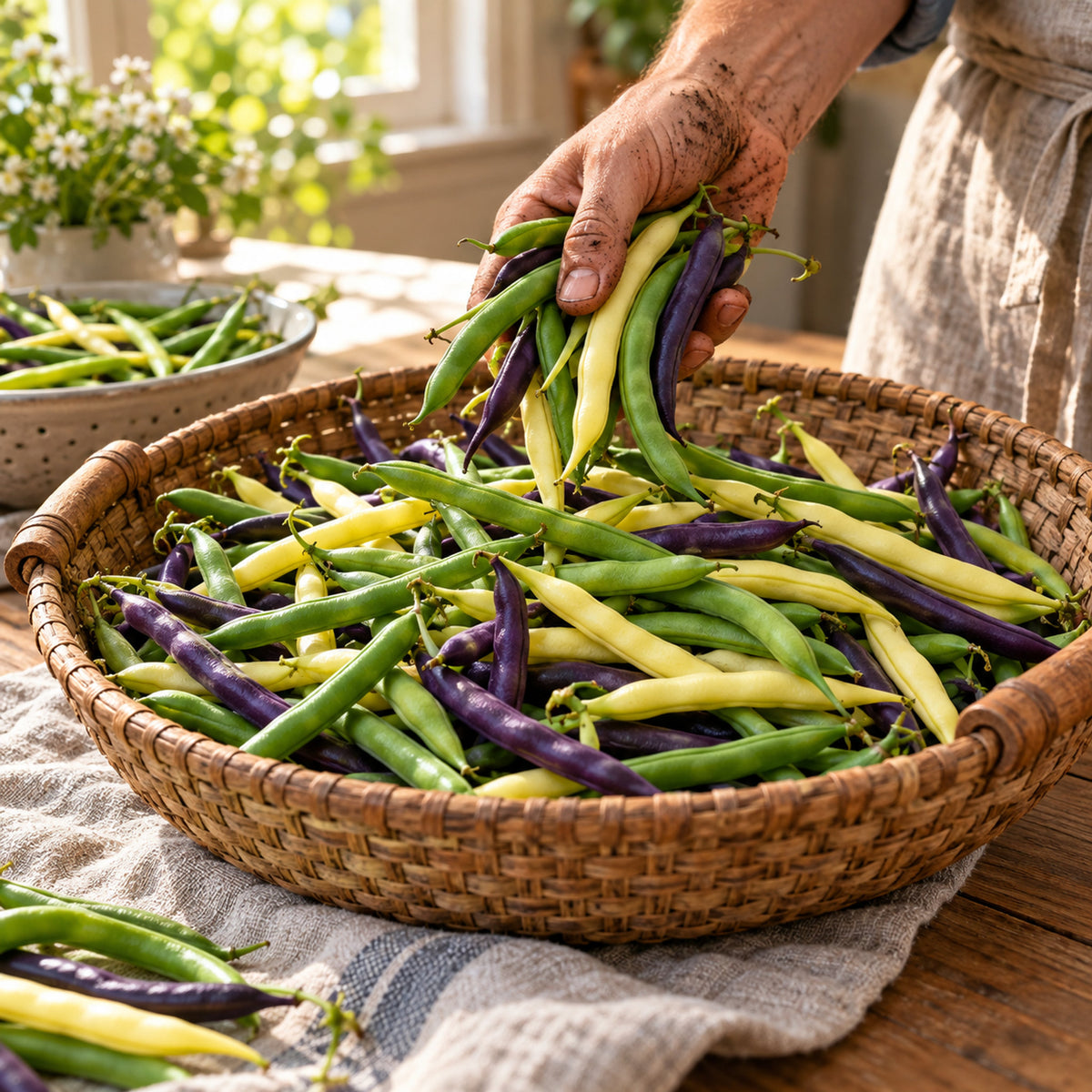 Trio Bush Bean Blend Seeds harvest up close