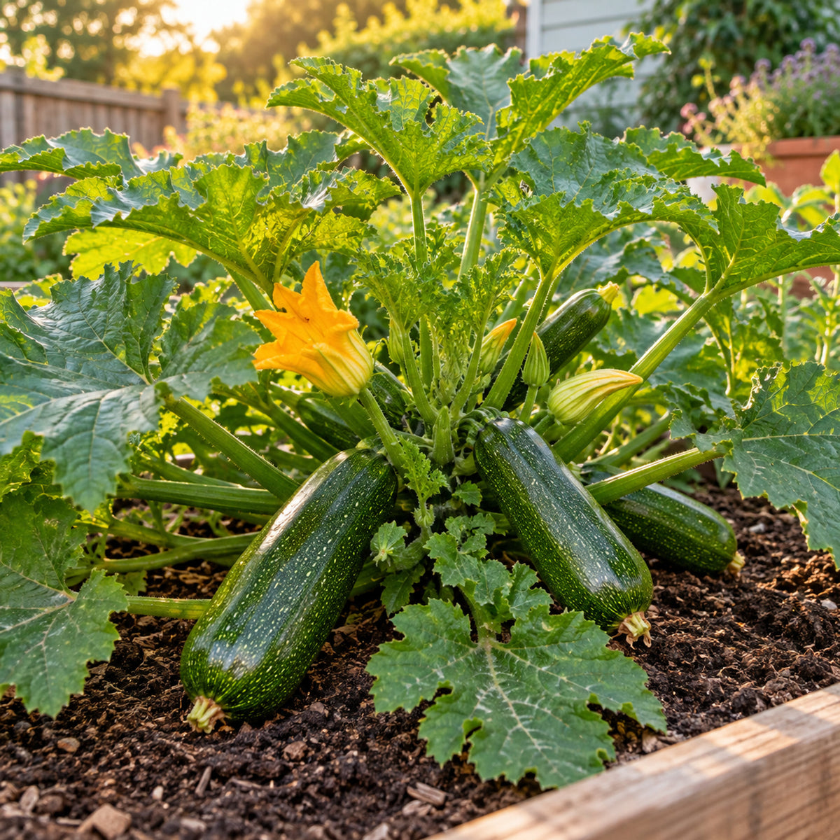 Triumph Zucchini Seeds growing in a home garden