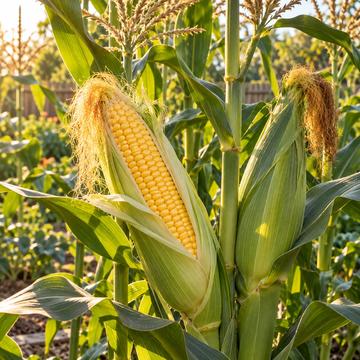 True Gold Tender Sweet Corn Seeds growing in a home garden