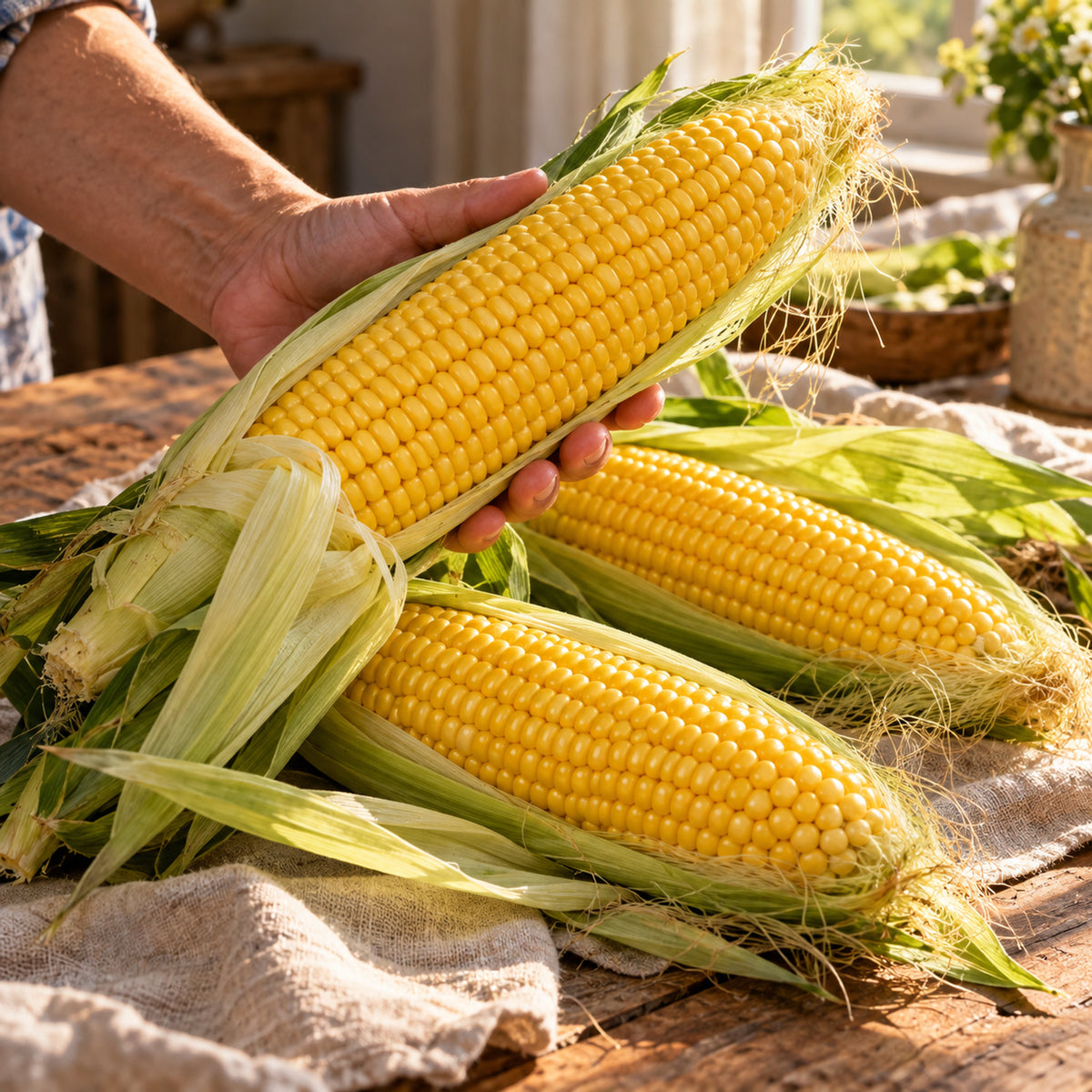 True Gold Tender Sweet Corn Seeds harvest up close