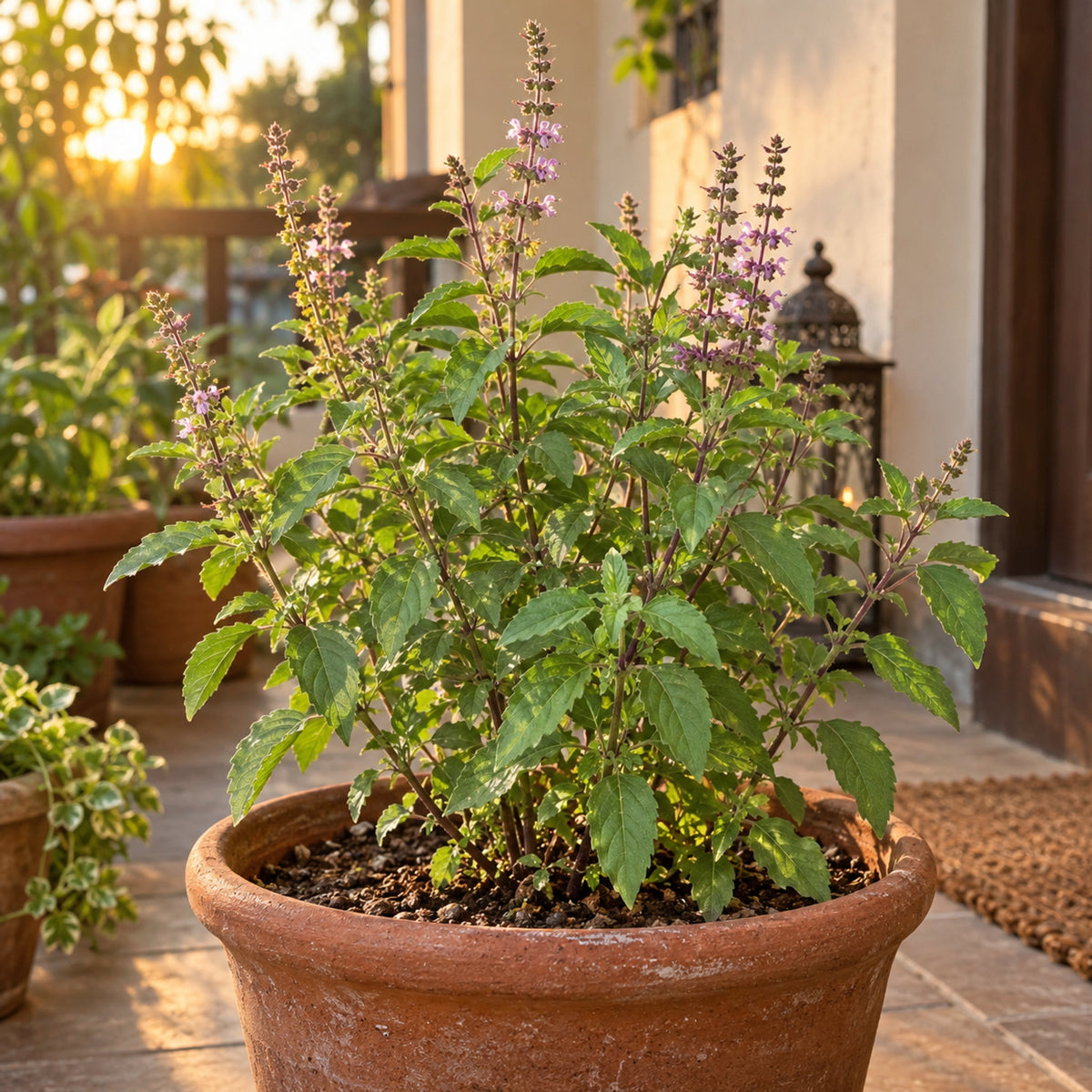 Tulsi Holy Basil Herb Seeds growing in a home garden