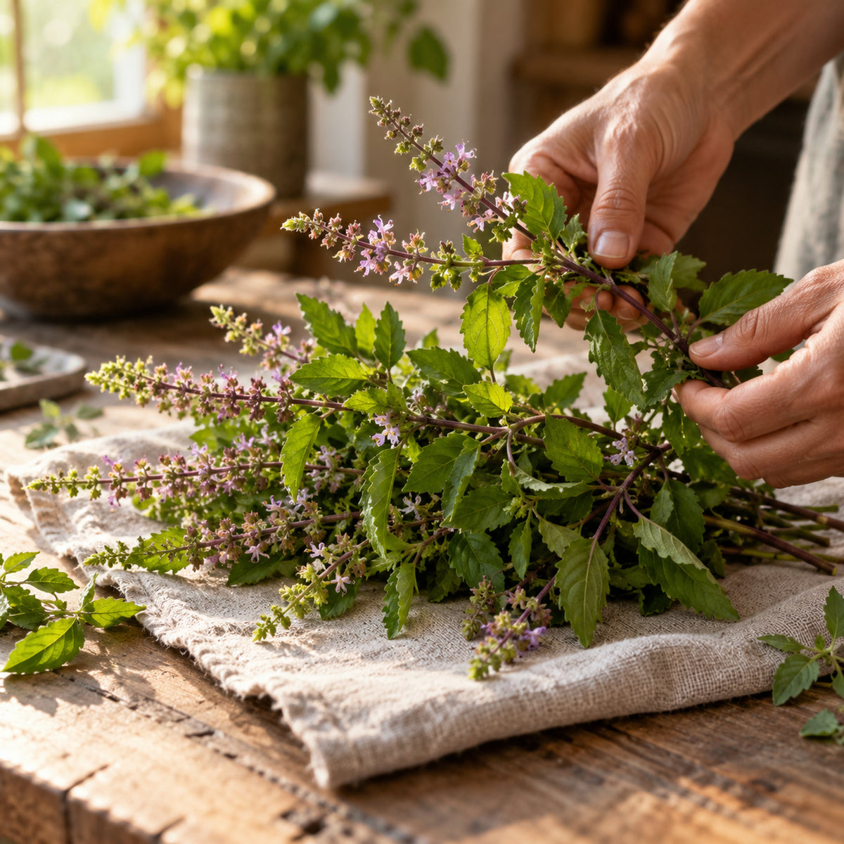 Tulsi Holy Basil Herb Seeds harvest up close