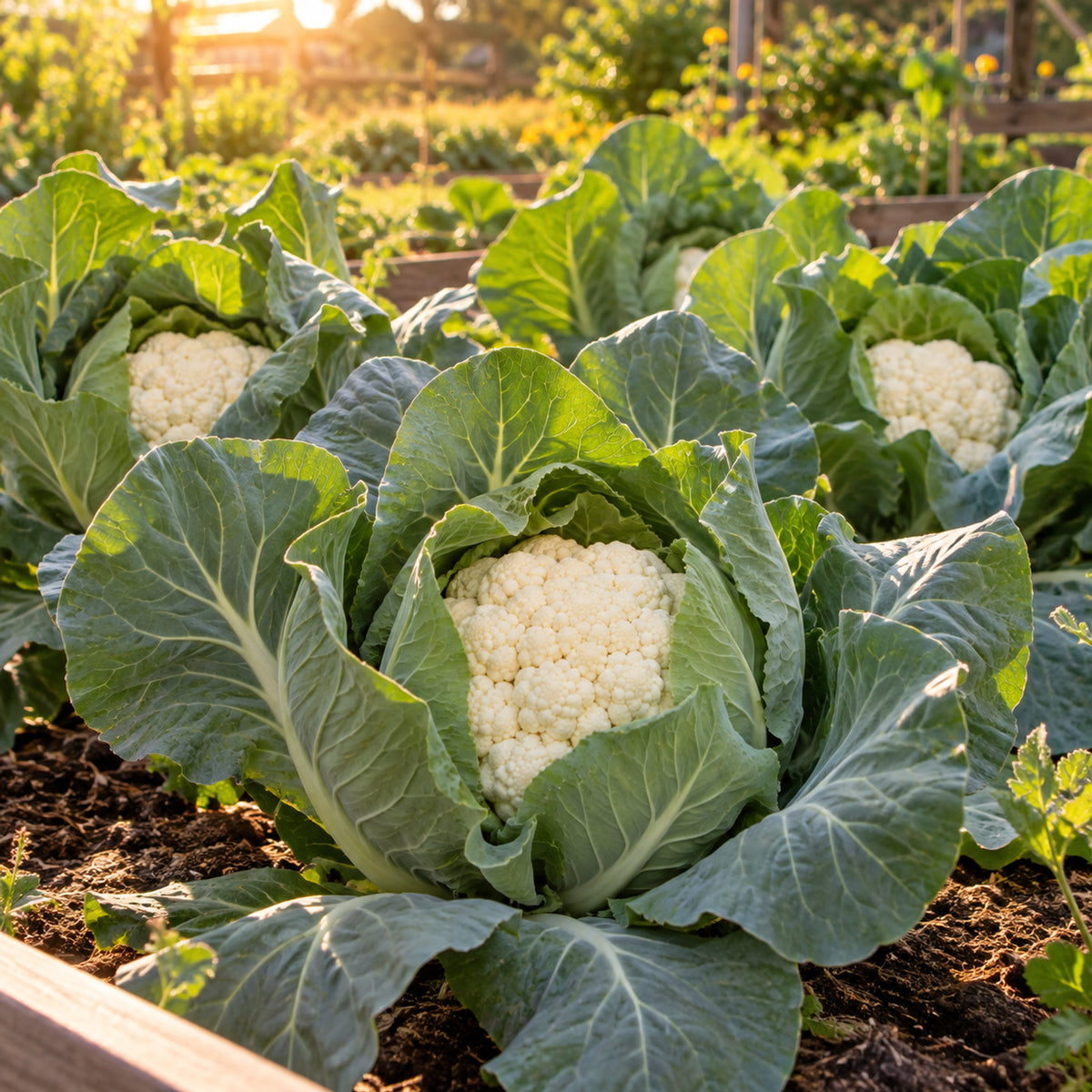 Twister Cauliflower Seeds growing in a home garden