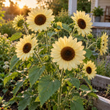 Vanilla Ice Pale Yellow Sunflower Seeds growing in a home garden