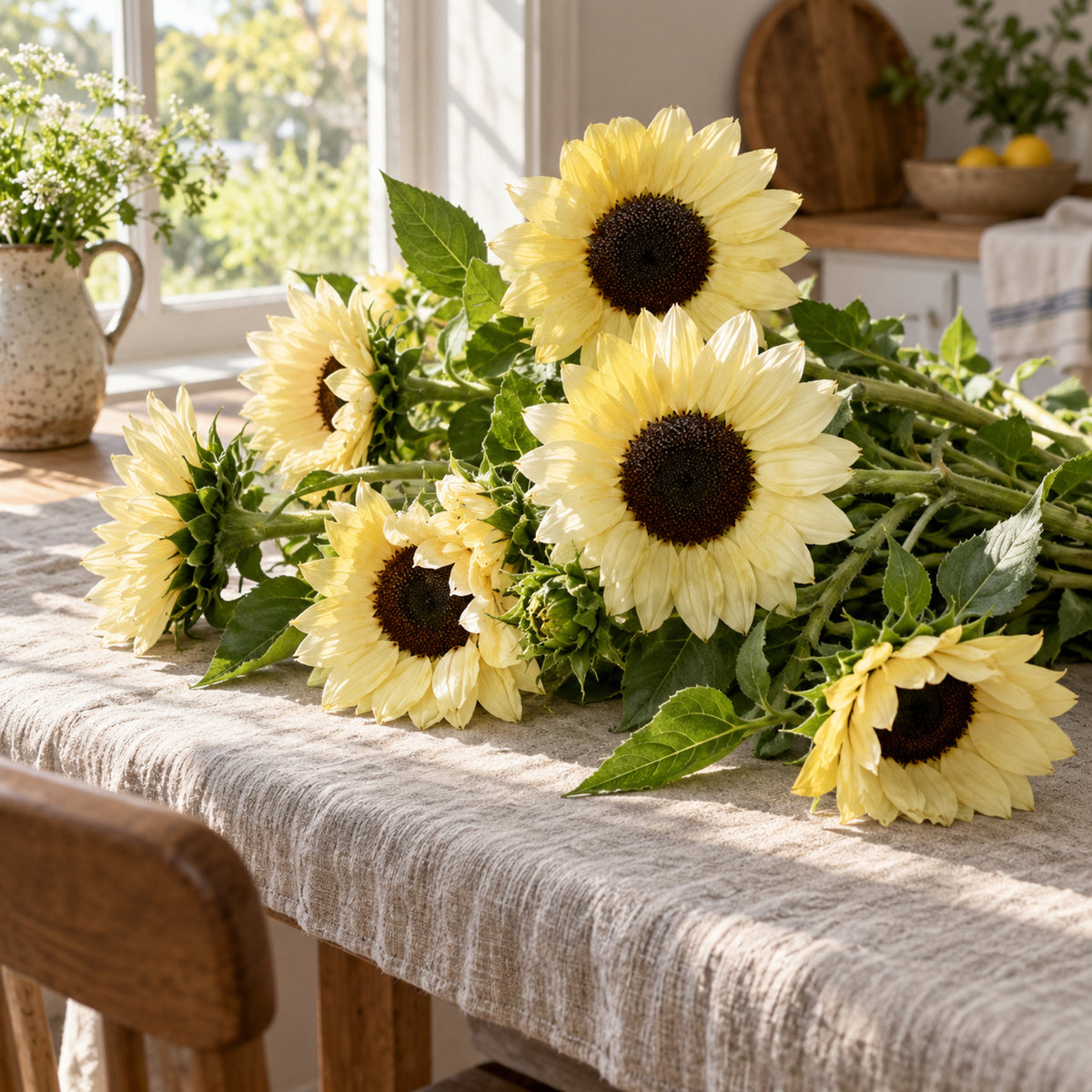 Vanilla Ice Pale Yellow Sunflower Seeds harvest up close