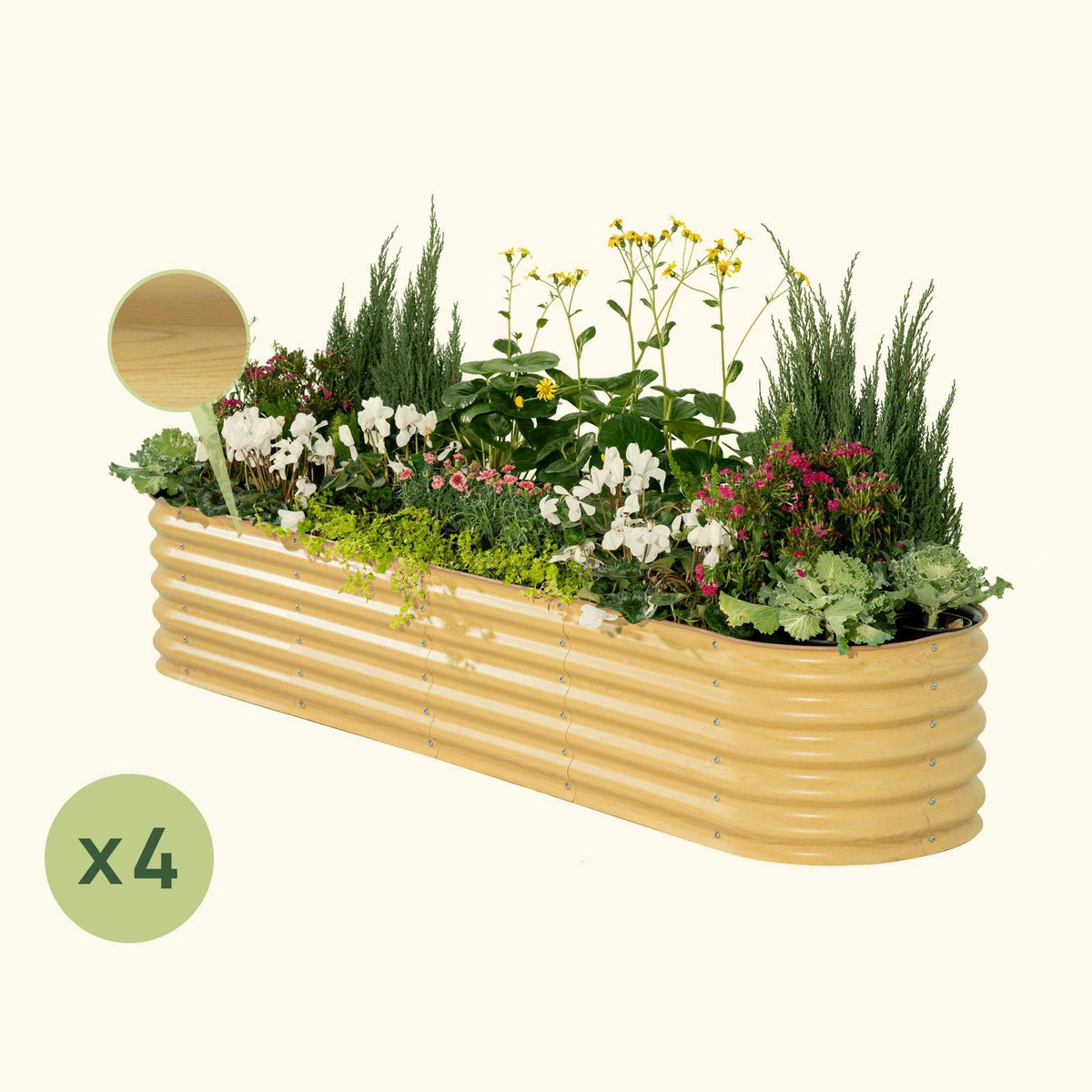 Product photo of four 17-inch modular metal raised beds