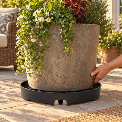 Vertical Planter Spinning Base in use in a home garden
