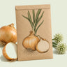 Kraft seed packet illustrated with Walla Walla Sweet Onion, with fresh Walla Walla Sweet Onion beside it