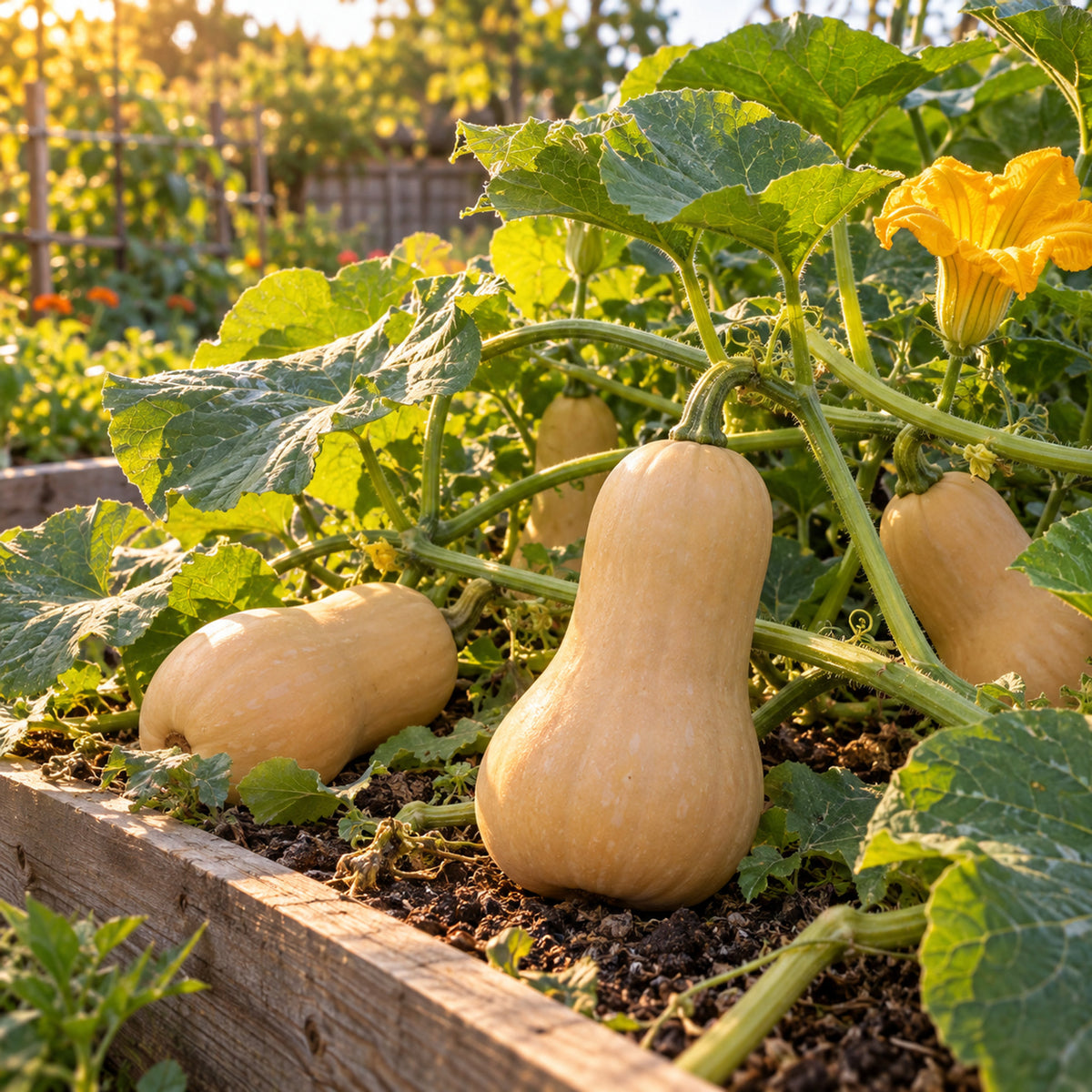 Waltham Butternut Squash Seeds growing in a home garden