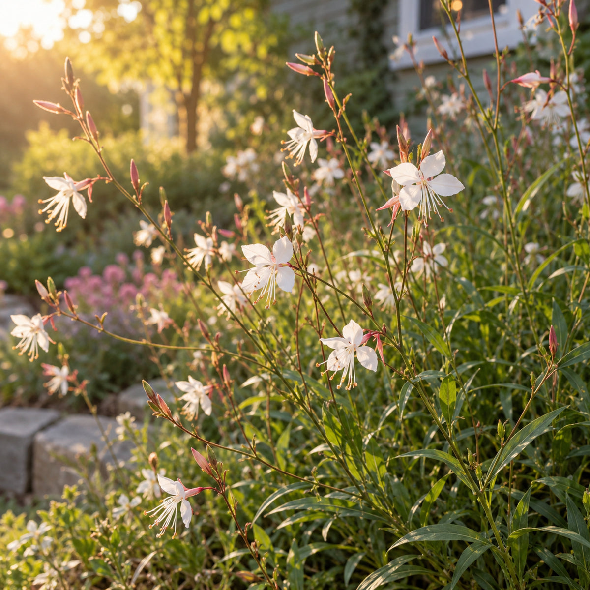 White Gaura Seeds growing in a home garden