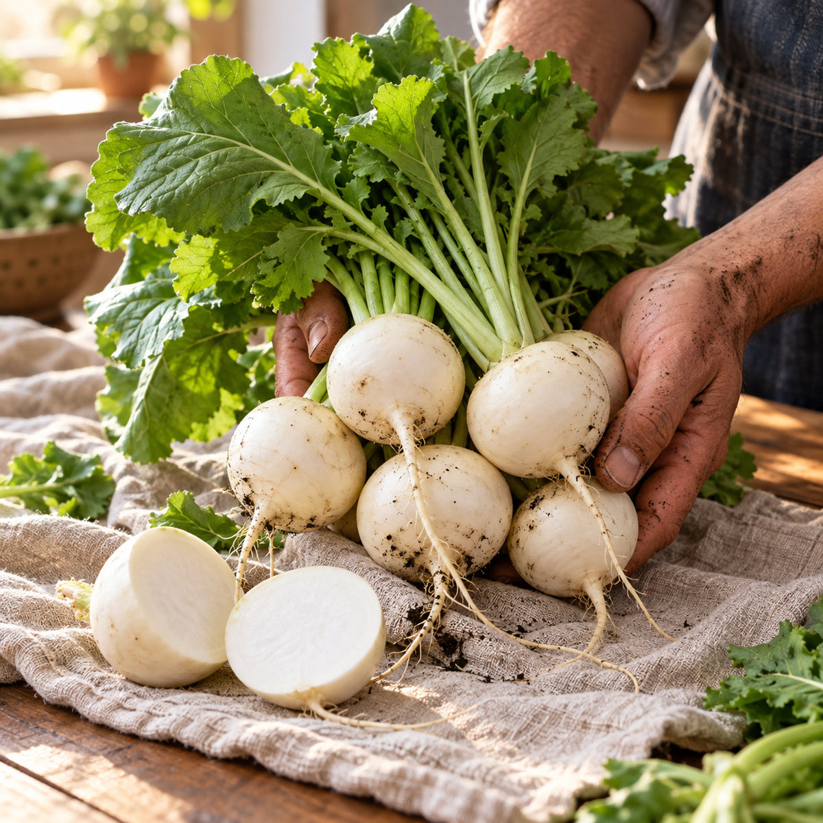 White Lady Salad Turnip Seeds harvest up close