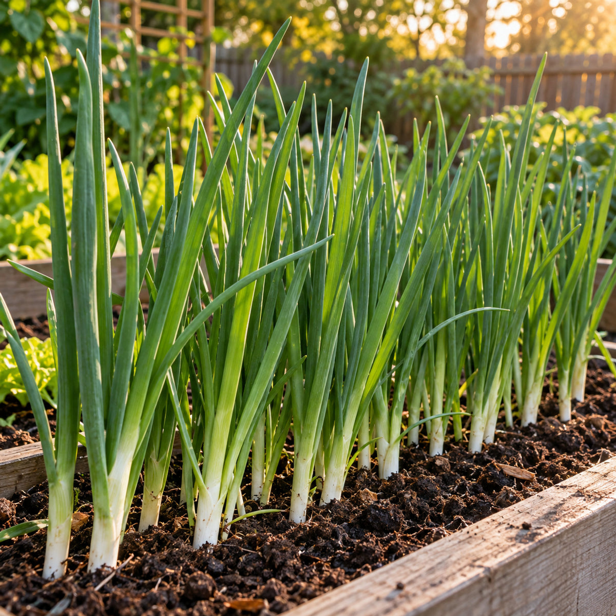 White Lisbon Bunching Onion Seeds growing in a home garden