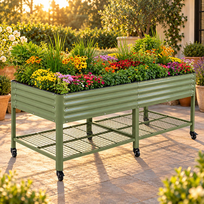 Wide Rolling Elevated Bed, 36 x 96 Inches in use in a home garden