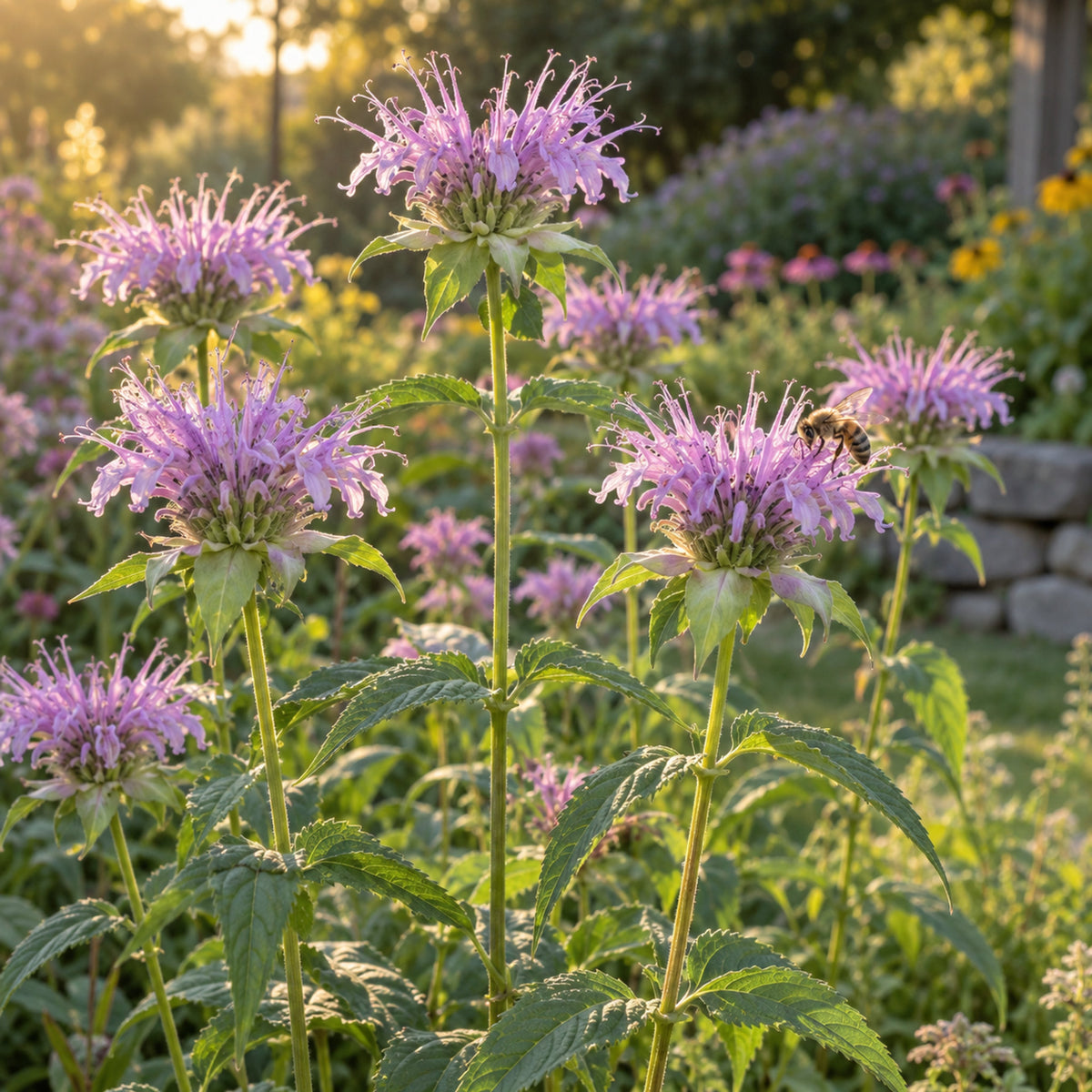 Wild Bergamot Seeds growing in a home garden