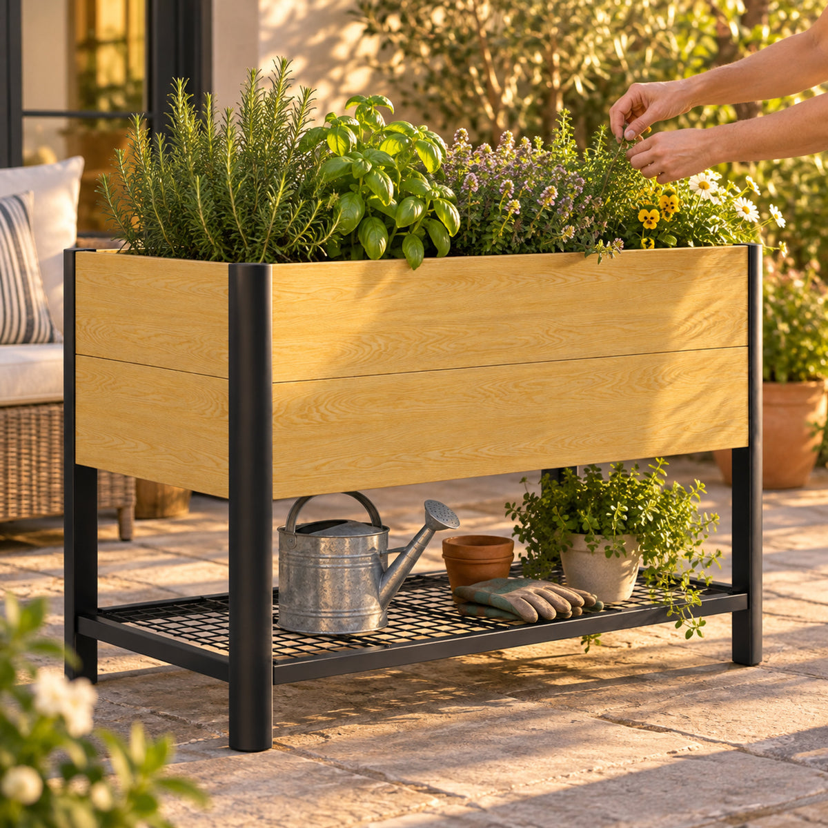 Woodgrain Elevated Bed, 24 x 48 Inches in use in a home garden