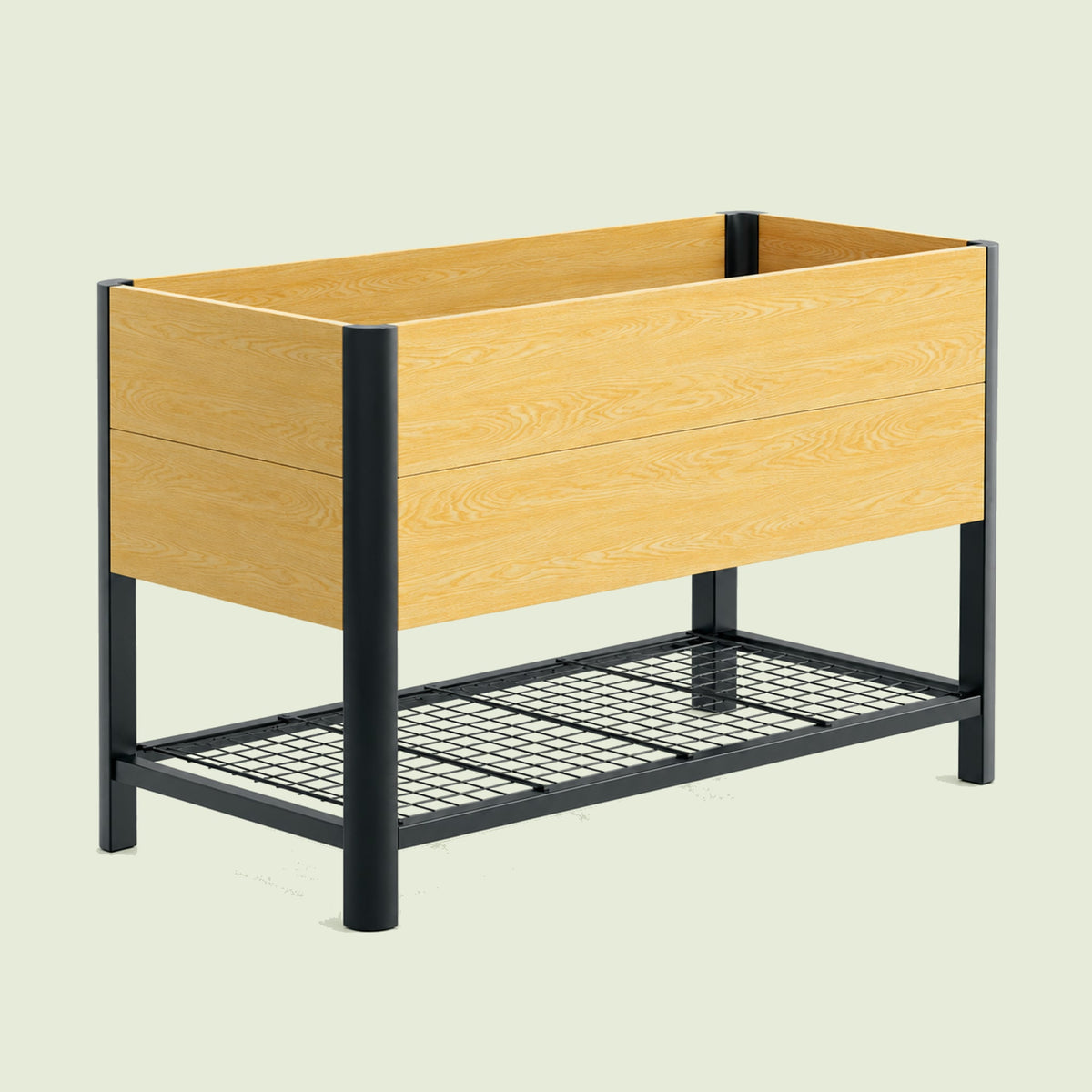 Woodgrain Elevated Bed, 24 x 48 Inches on a soft green background