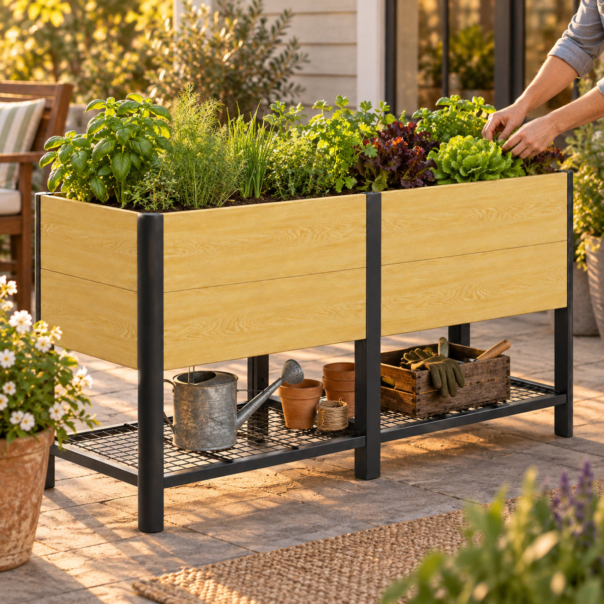 Woodgrain Elevated Bed, 24 x 72 Inches in use in a home garden