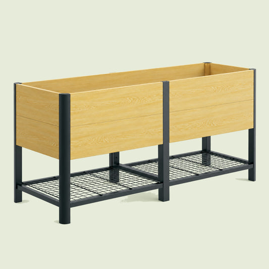 Woodgrain Elevated Bed, 24 x 72 Inches on a soft green background