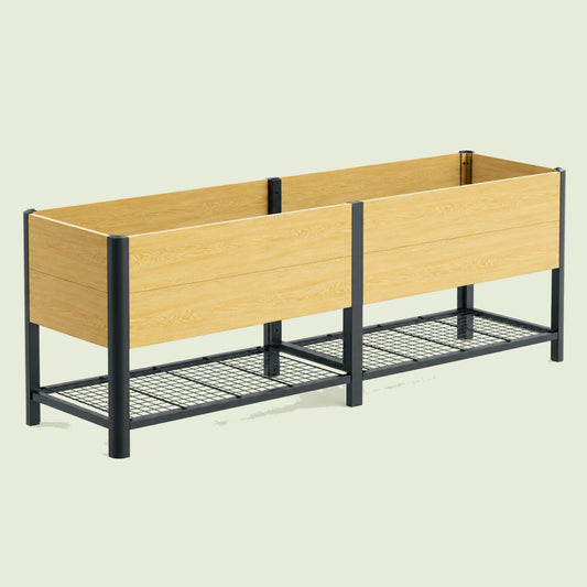 Woodgrain Elevated Bed, 24 x 96 Inches on a soft green background