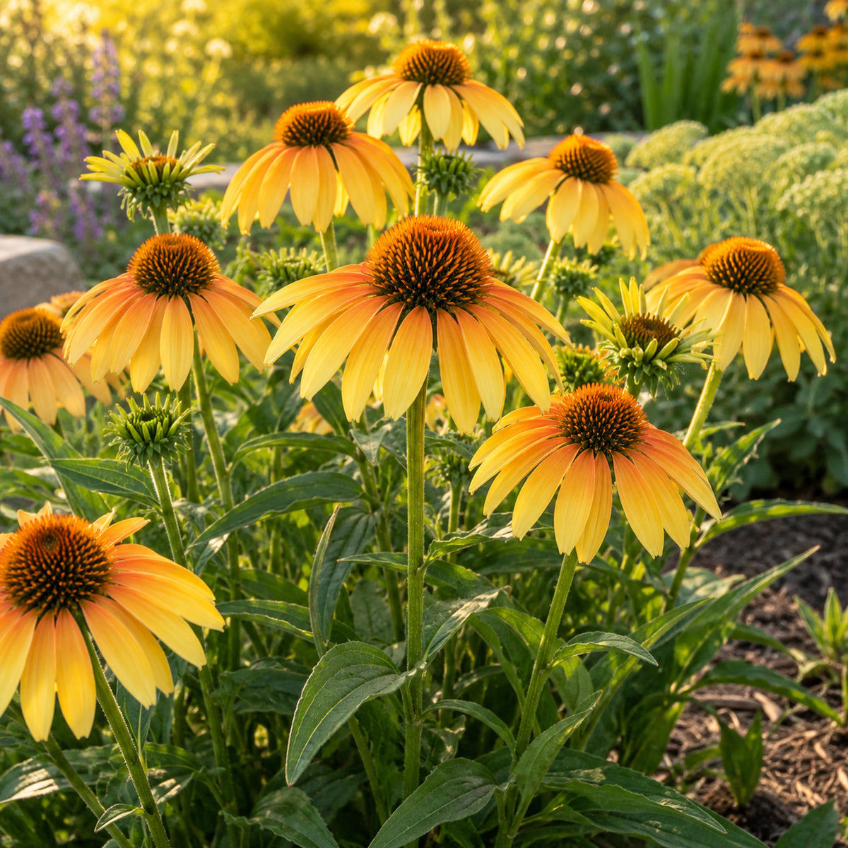 Yellow Ombre Echinacea Seeds growing in a home garden