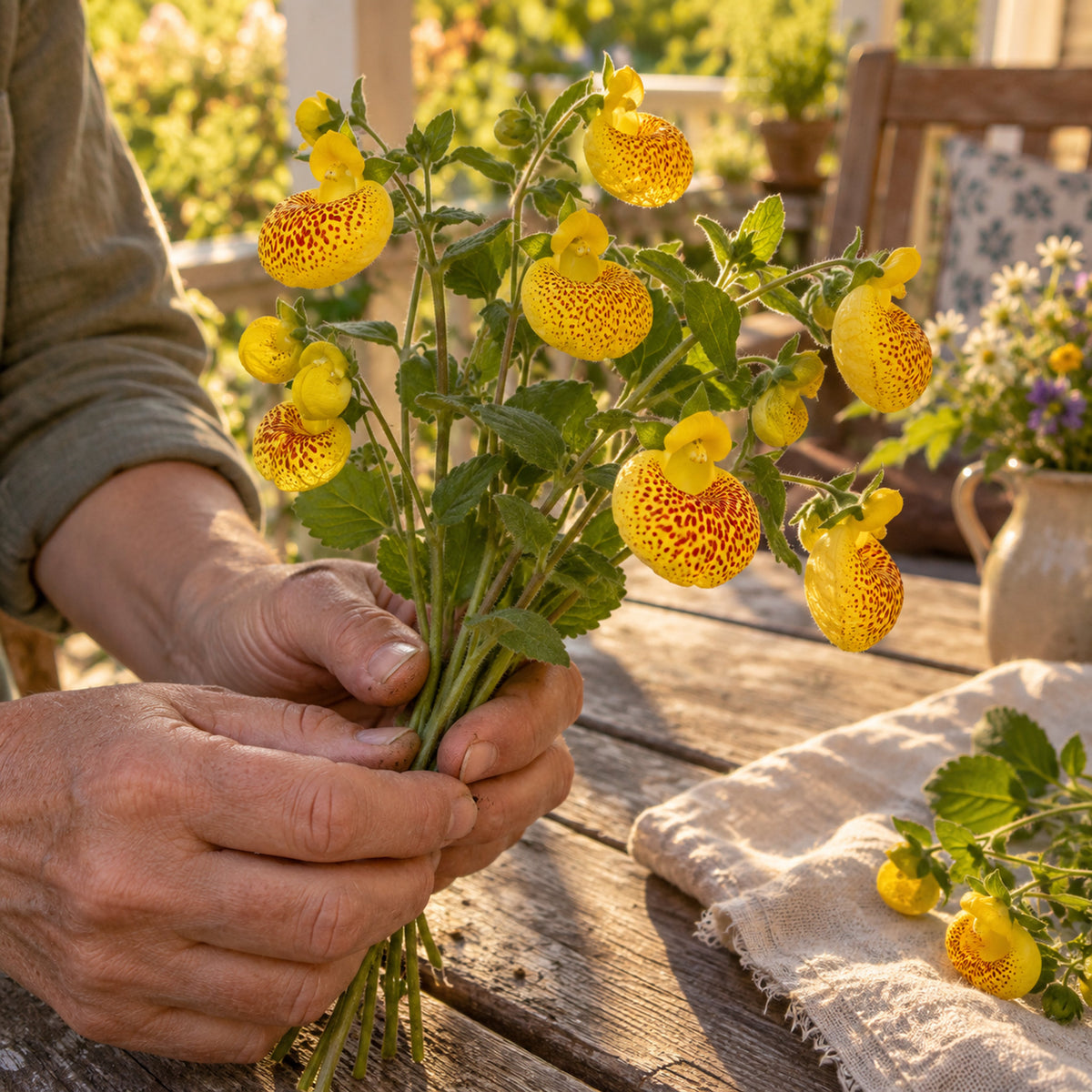 Yellow Spotted Lady's Purse Seeds harvest up close