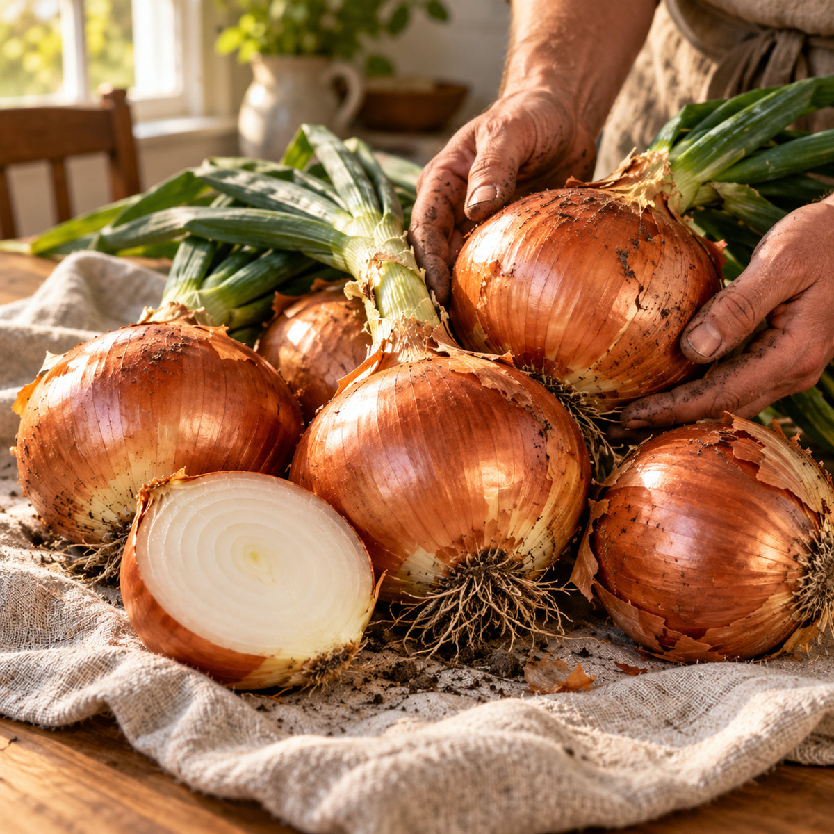 Yellow Sweet Spanish Utah Onion Seeds harvest up close