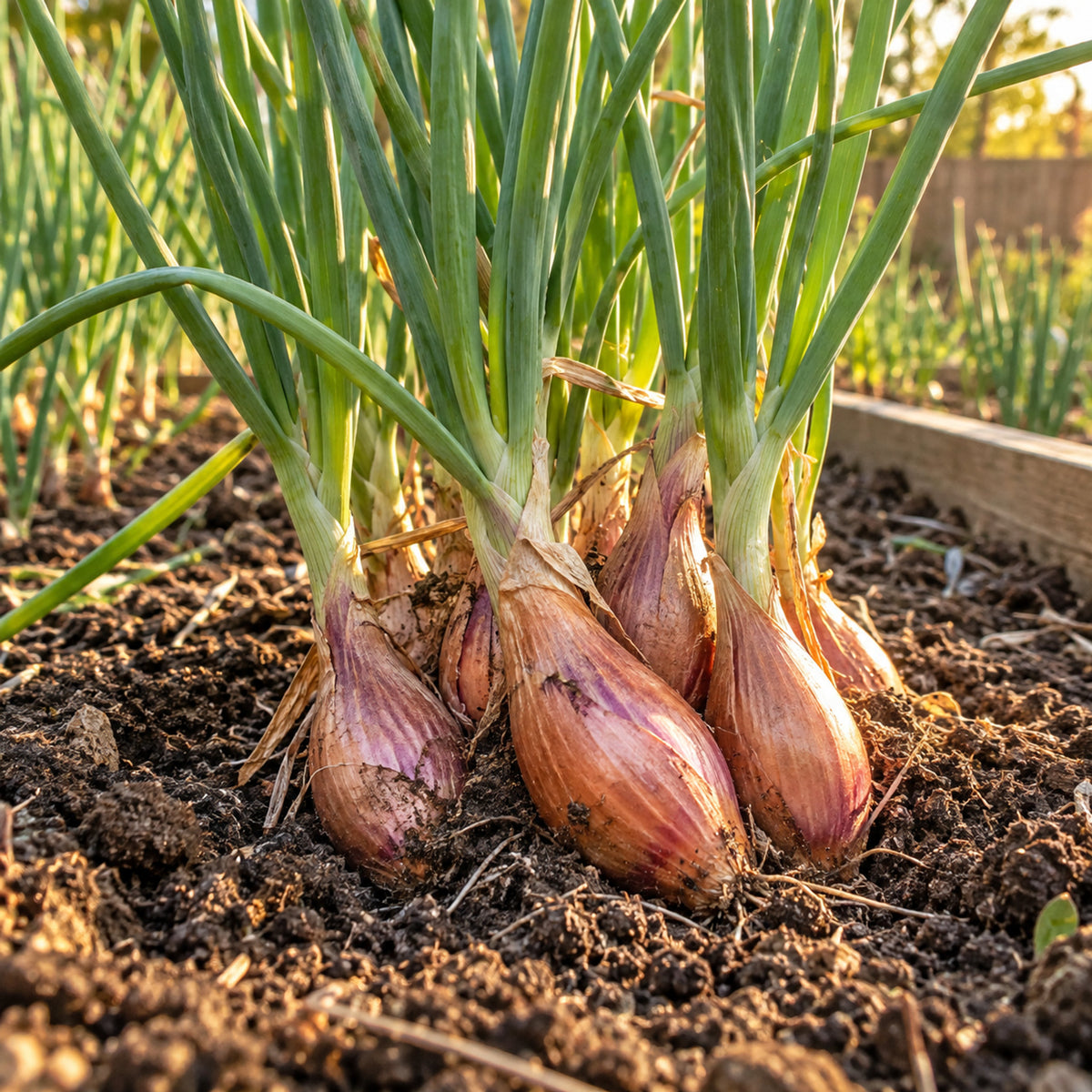 Zebrune Mild Shallot Seeds growing in a home garden