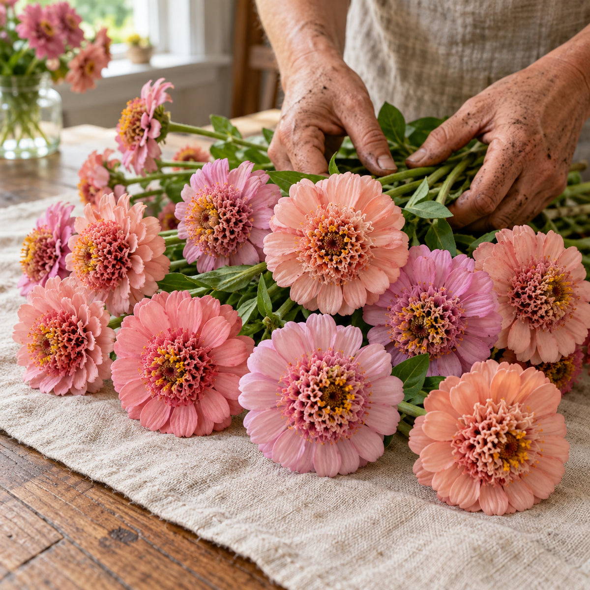 Zinderella Pastels Zinnia Seeds harvest up close